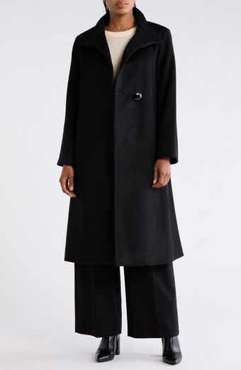 Asymmetrical Stand Collar Wool Blend Maxi Coat