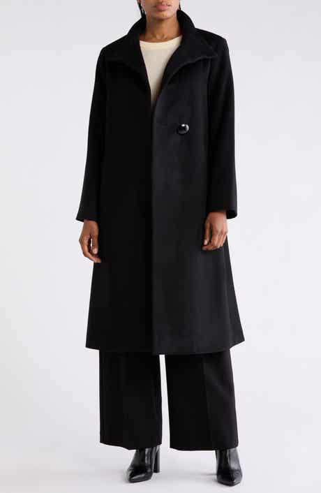 Asymmetrical Stand Collar Wool Blend Maxi Coat
