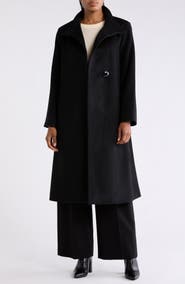Fleurette Asymmetrical Stand Collar Wool Blend Maxi Coat