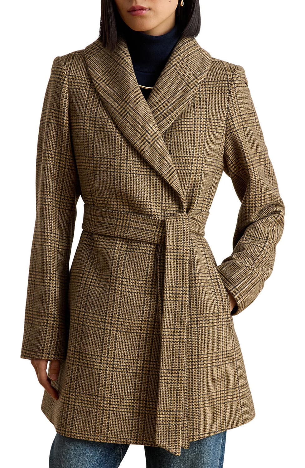 Plaid Wool Wrap Coat