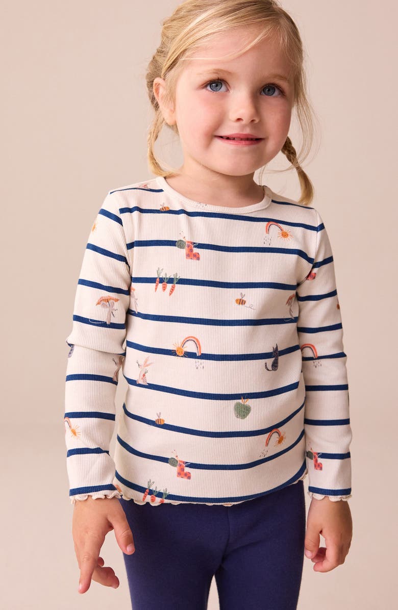 NEXT Kids' Stripe Long Sleeve Cotton T-Shirt, Alternate, color, Neutral