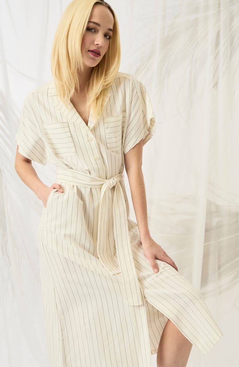 Luxely Stripe Shirtdress, Alternate, color, Ivory