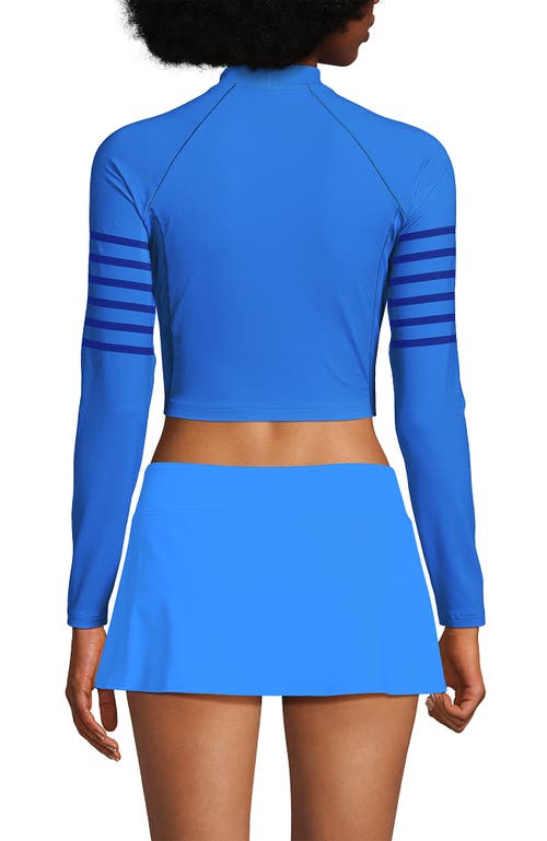 Lands' End Long Sleeve Mock Neck Cropped Upf 50 Sun Protection Rash Guard In Freshwater Blue Placed Stripe