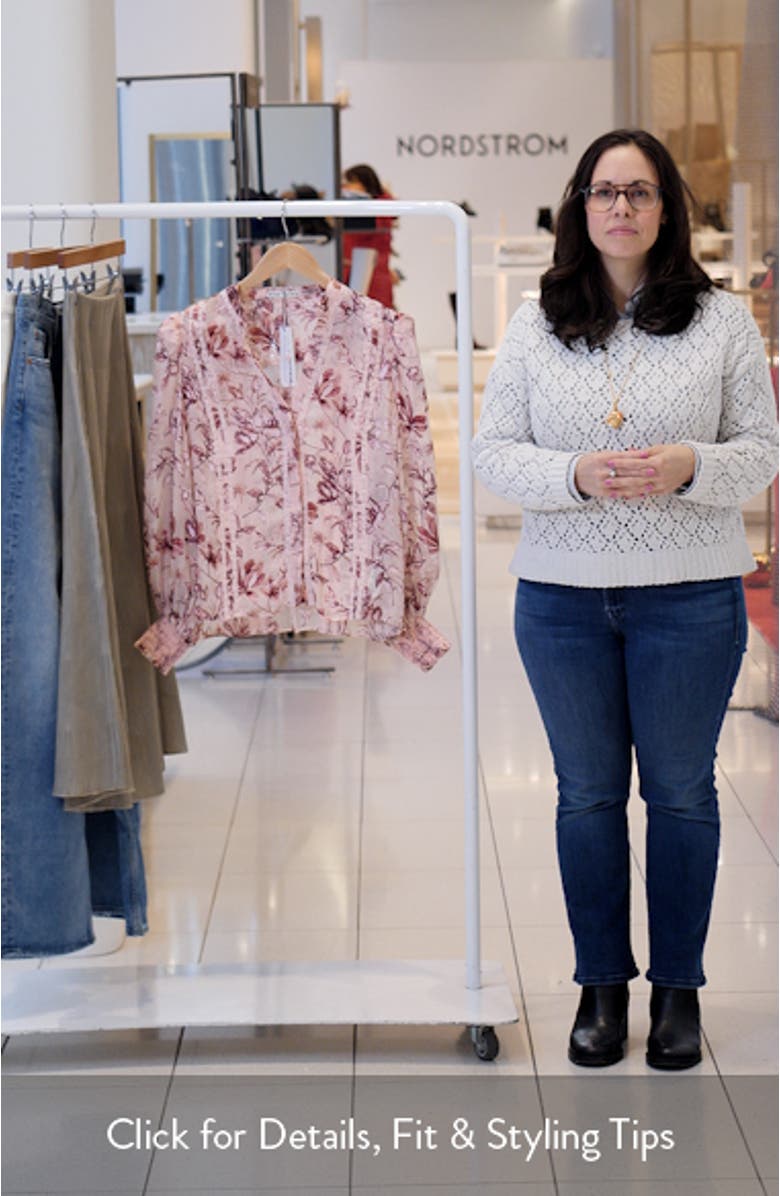 Arlette Lace Trim Floral Satin Burnout Shirt, sales video thumbnail