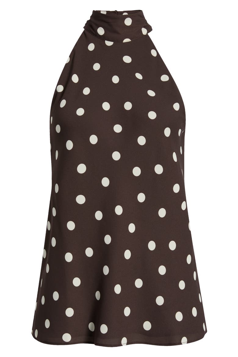 Scarf Detail Sleeveless Mock Neck Top, Alternate, color, BROWN- IVORY DOTTIE DOTS