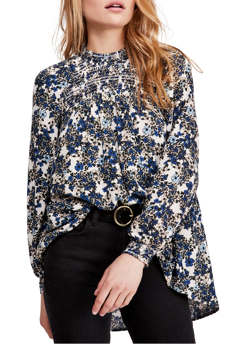 Flowers in Her Hair Smock Detail Tunic Top, Main, color, CREAM COMBO