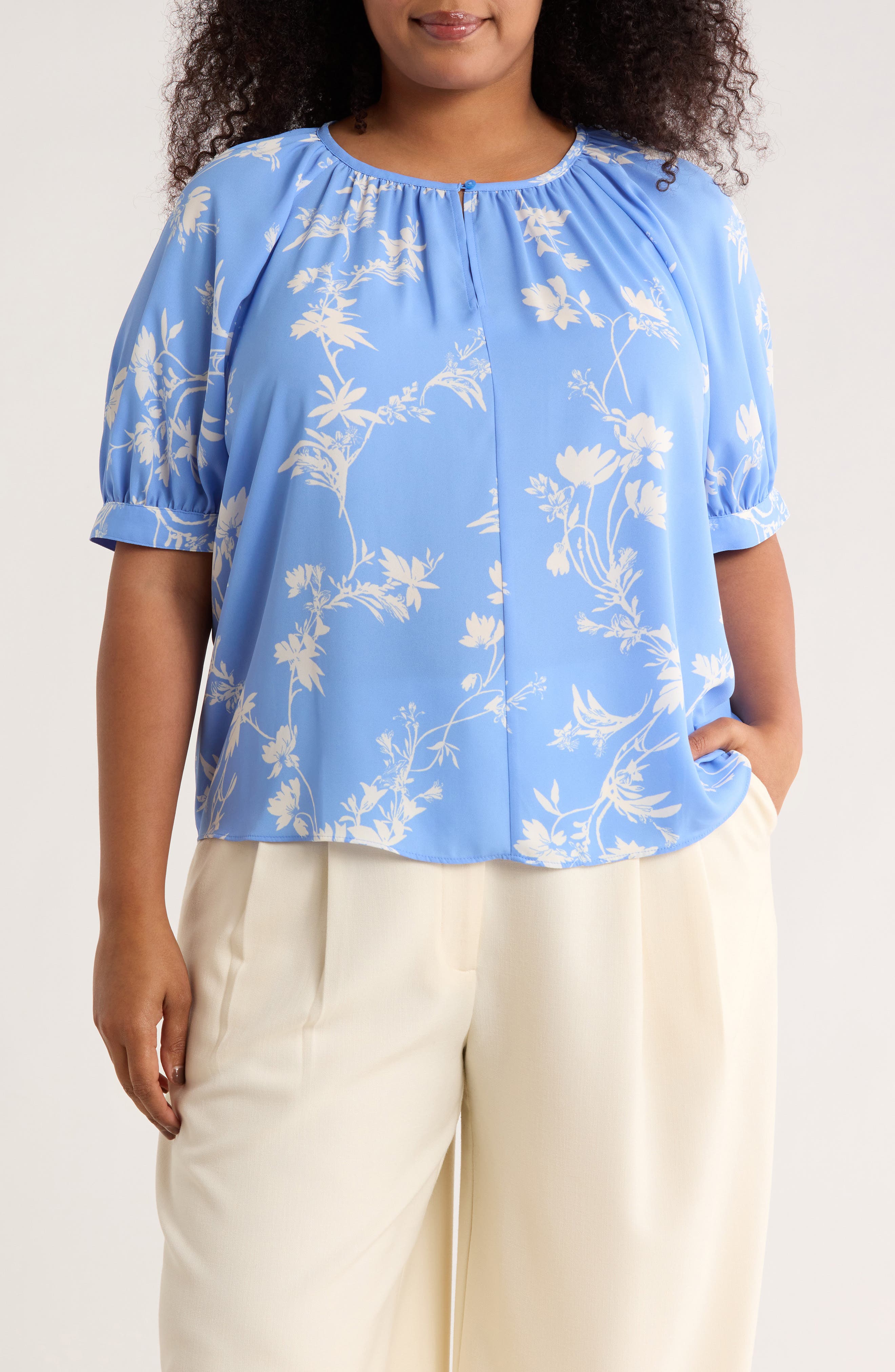 Gathered Neck Puff Sleeve Top - image 3