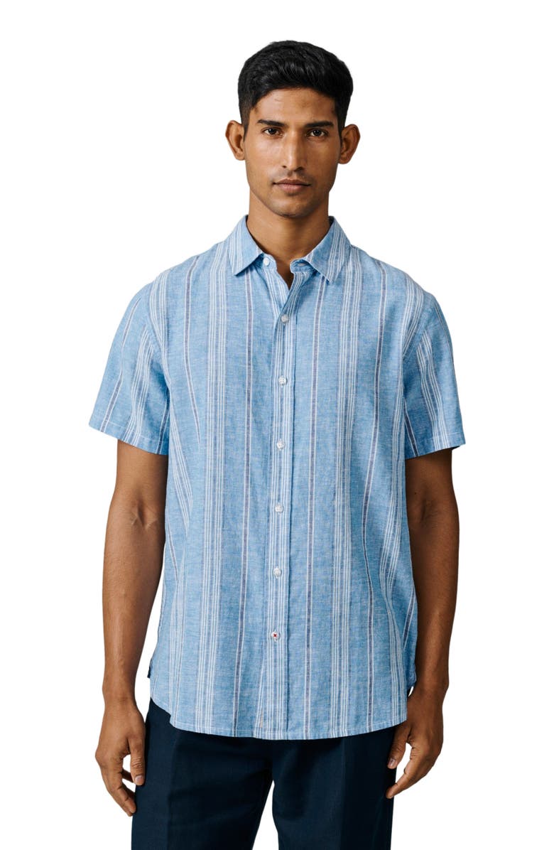 Aubin Austin Cotton Linen Short Sleeved Shirt, Main, color, Blue Irregular Stripe