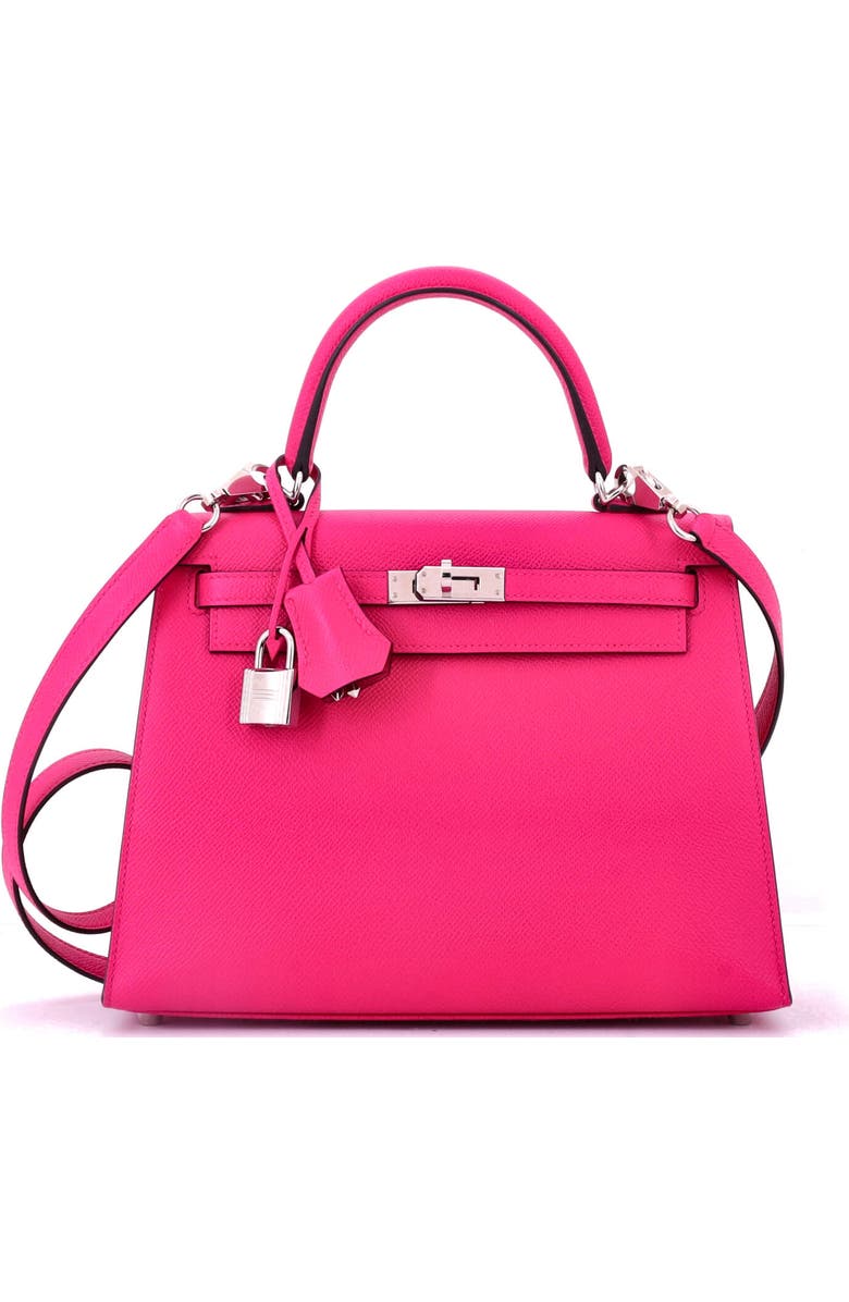 Pre-Owned Hermes Kelly Handbag Pink Epsom with Palladium Hardware 25, Main, color, Framboise