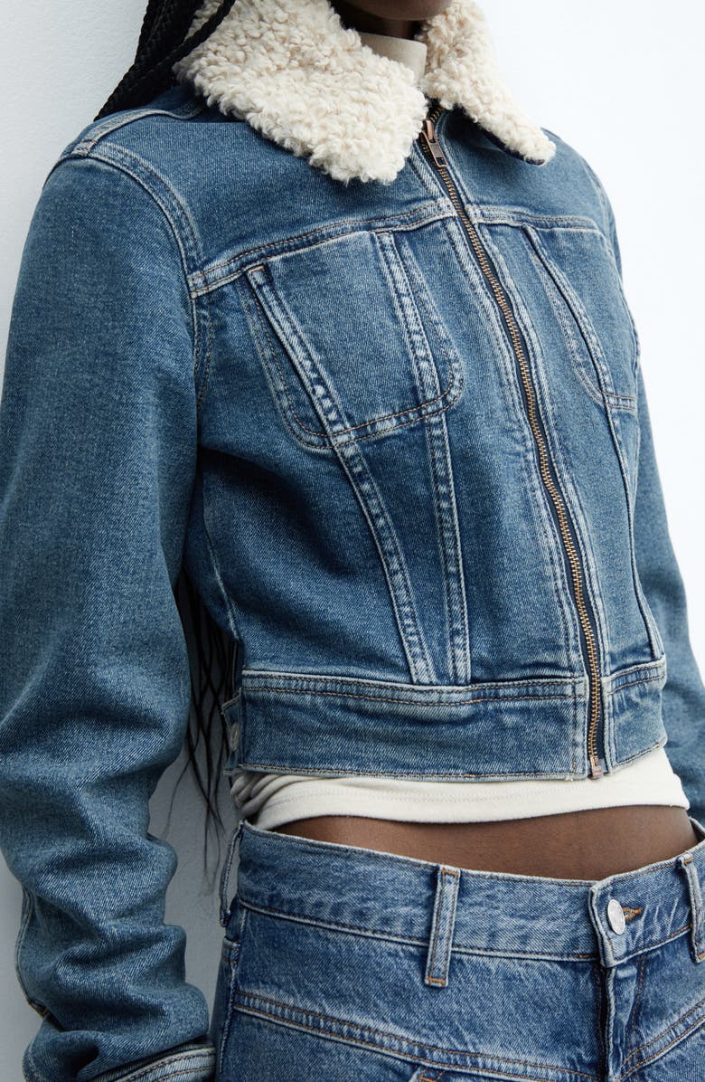 MANGO Denim Trucker Jacket with Removable Faux Shearling Collar, Alternate, color,