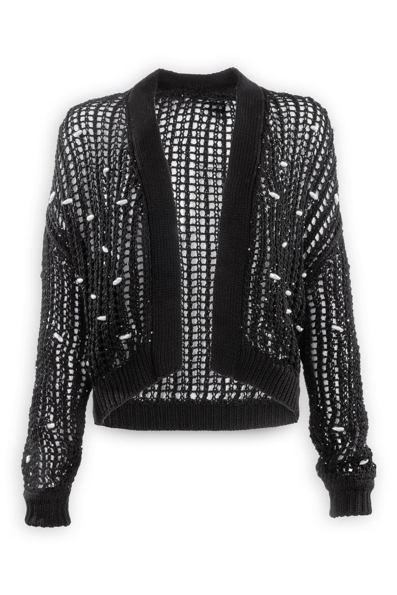 Faux Pearl Embellished Cardigan, Main, color, BLACK
