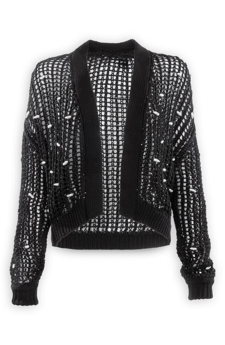 SAACHI Faux Pearl Embellished Cardigan, Main, color, Black