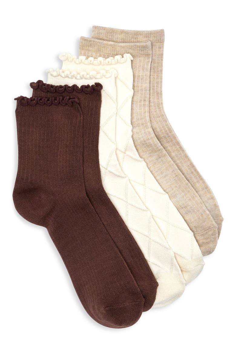 3-Pack Assorted Ankle Socks, Main, color, IVORY