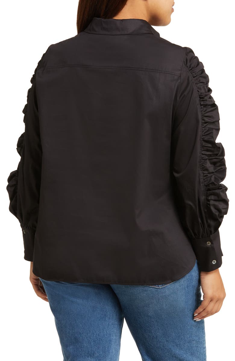 HARSHMAN Juliana Ruched Sleeve Cotton Button-Up Shirt, Alternate, color,