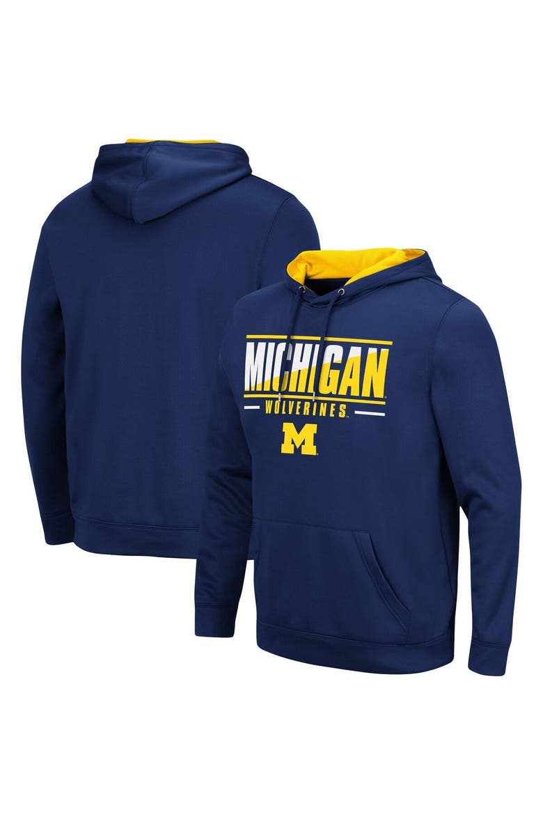 Men's Colosseum Navy Michigan Wolverines Slash Stack 2.0 Pullover Hoodie, Main, color, Navy