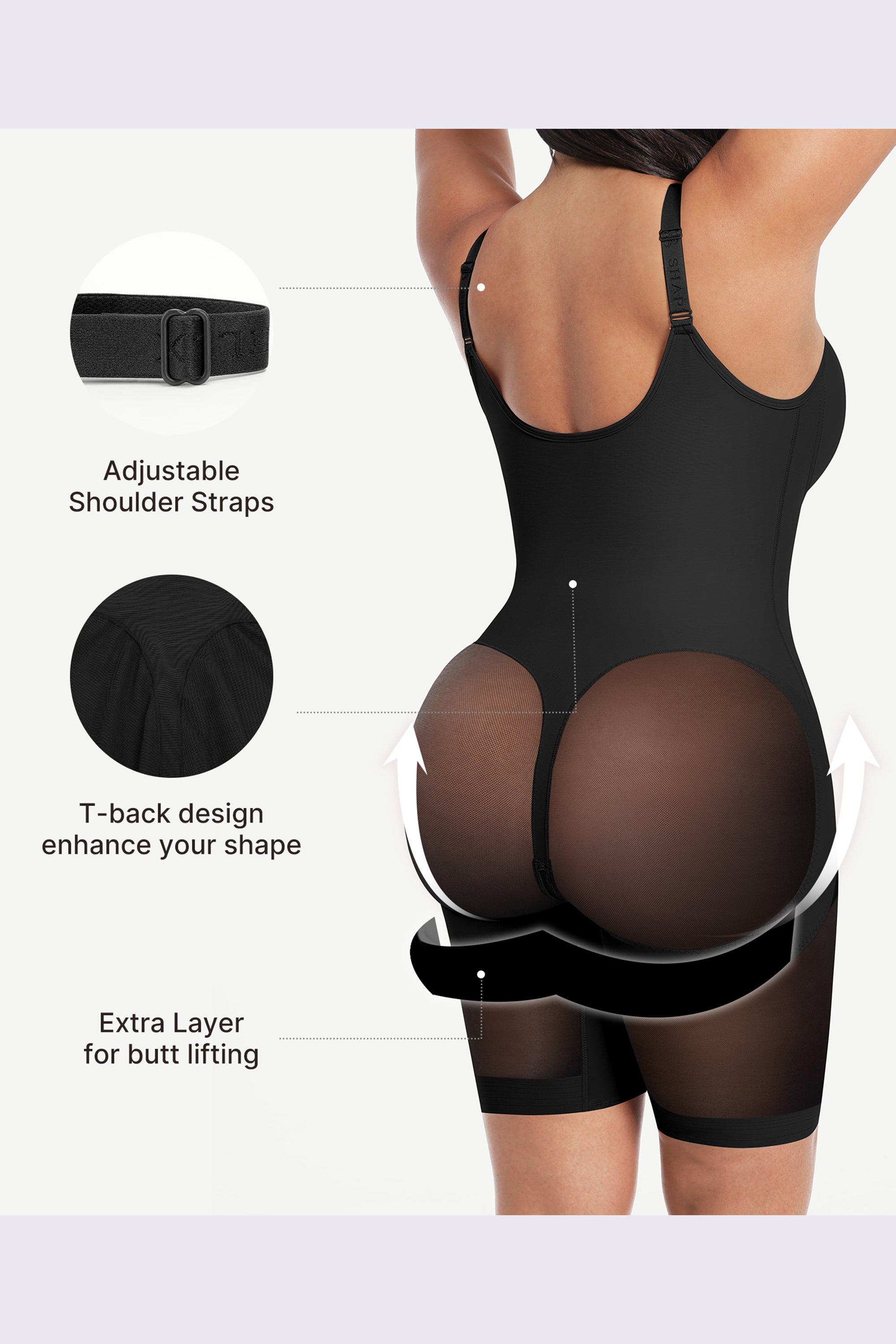 Shapellx Body Shaper With Zipper Crotch Mid-Thigh Bodysuit (Women