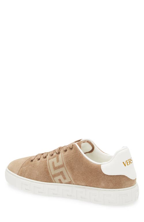 Versace Greca Suede Low Top Sneaker In Gold
