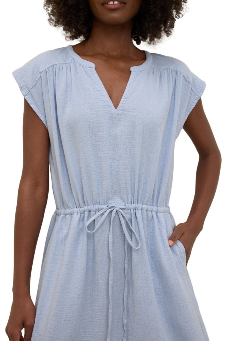 Organic Cotton Coastal Double Gauze Tie Waist Midi Dress, Alternate, color, Cornflower Blue