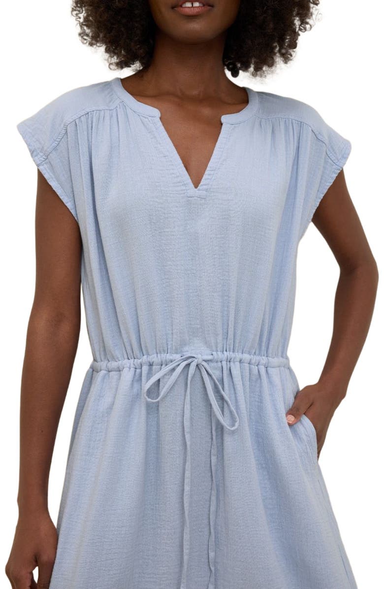 Pact Organic Cotton Coastal Double Gauze Tie Waist Midi Dress, Alternate, color, Cornflower Blue