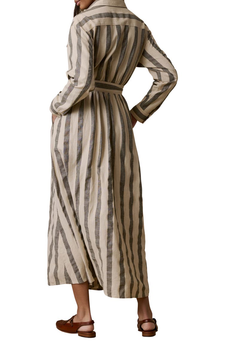 Julia Stripe Long Sleeve Organic Cotton & Linen Blend Wrap Shirtdress, Alternate, color, PINE BAY STRIPE