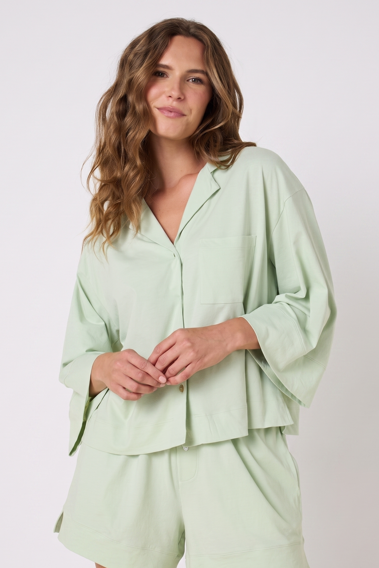 The Mariposa Pima Organic Long-Sleeved Pajama Short Set, Alternate, color, Celadon