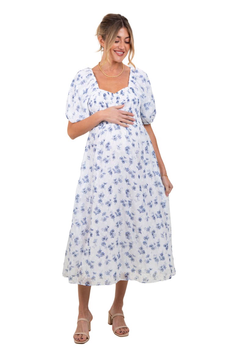 Floral Smocked Bodice Midi Dress, Alternate, color, Blue