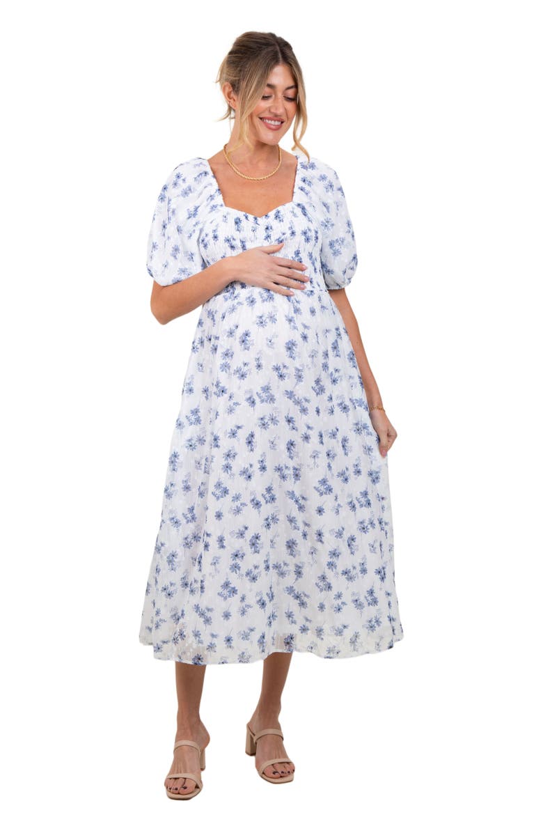 PinkBlush Floral Smocked Bodice Midi Dress, Alternate, color, Blue