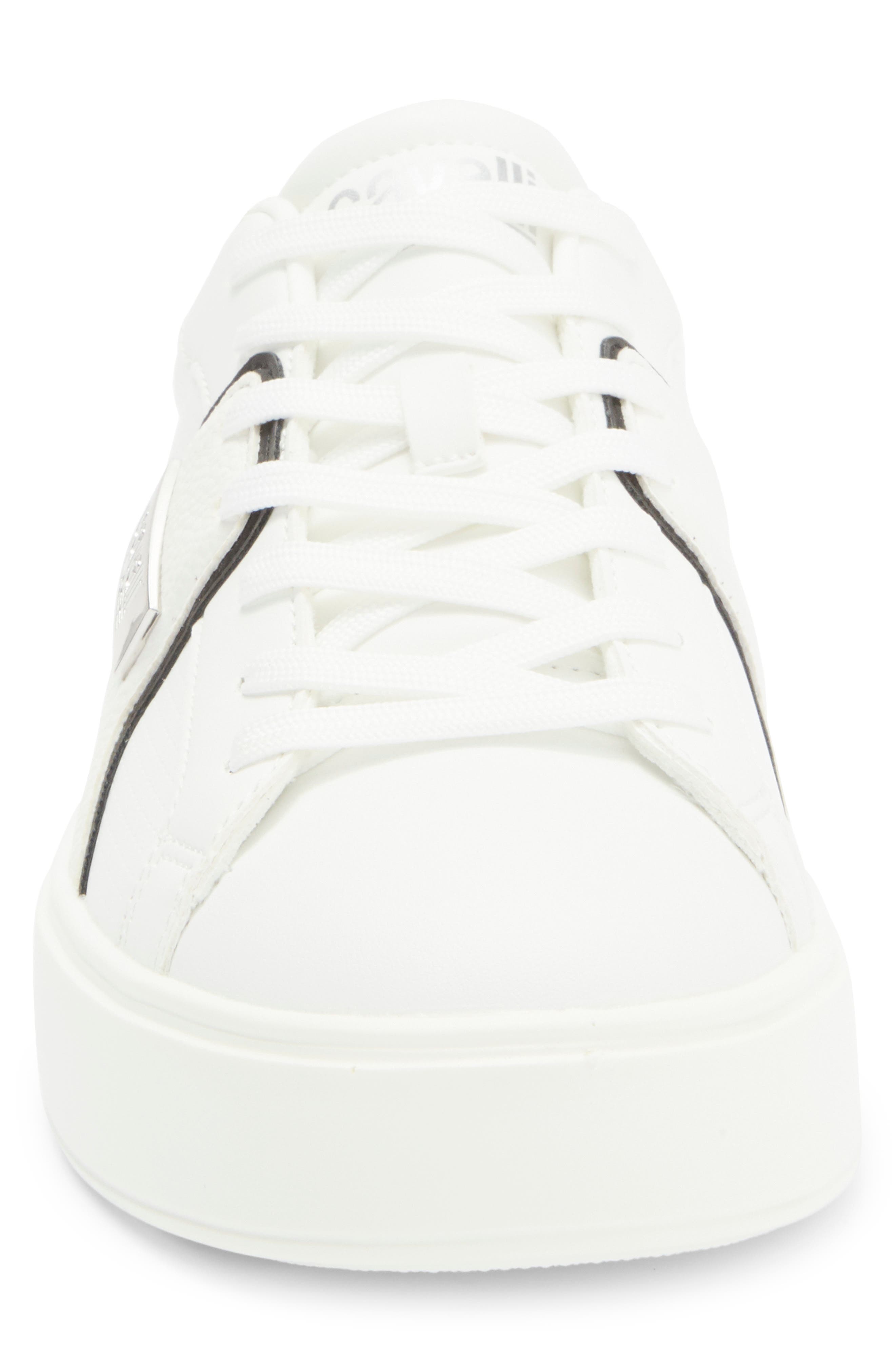 Roberto Cavalli Metal Logo Low Top Sneaker, Alternate, color, White/ Black