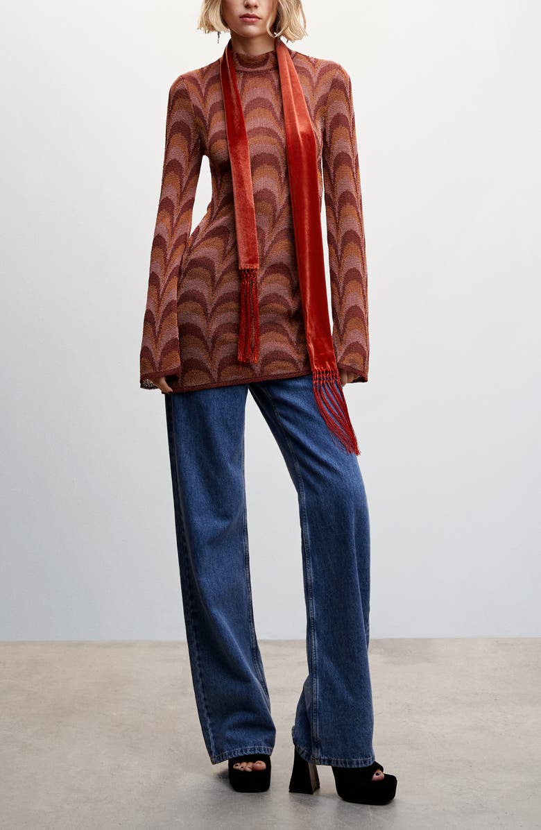 MANGO Metallic Long Sleeve Knit Shift Dress, Alternate, color, 