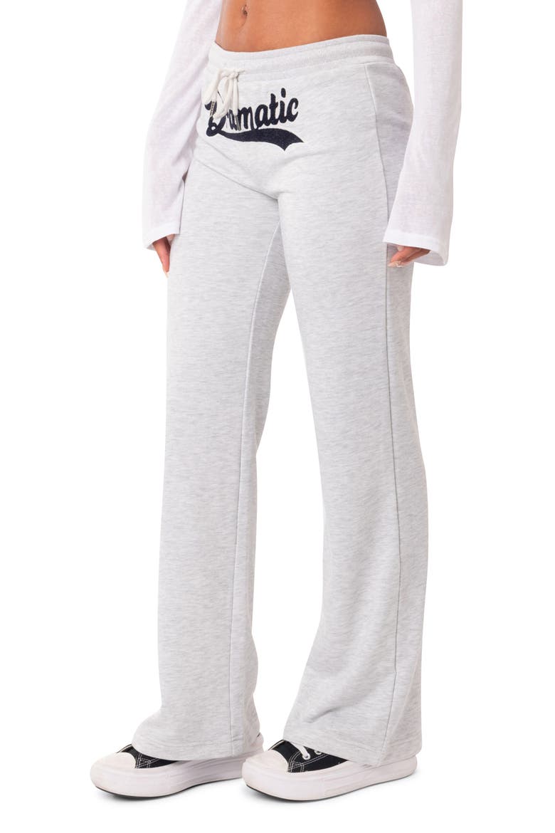 Dramatic Appliqué Low Rise Cotton Blend Fleece Pants, Alternate, color, GRAY