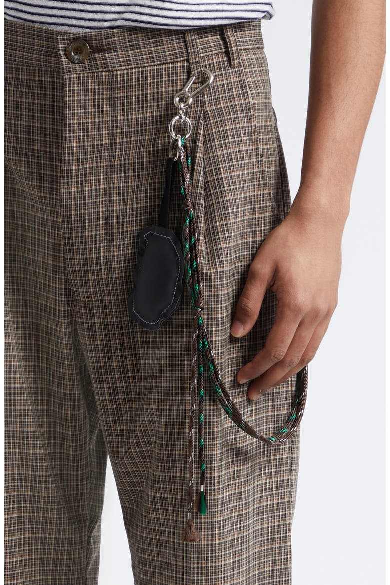 Plaid Pleated Lanyard Detail Pants, Alternate, color, BROWN