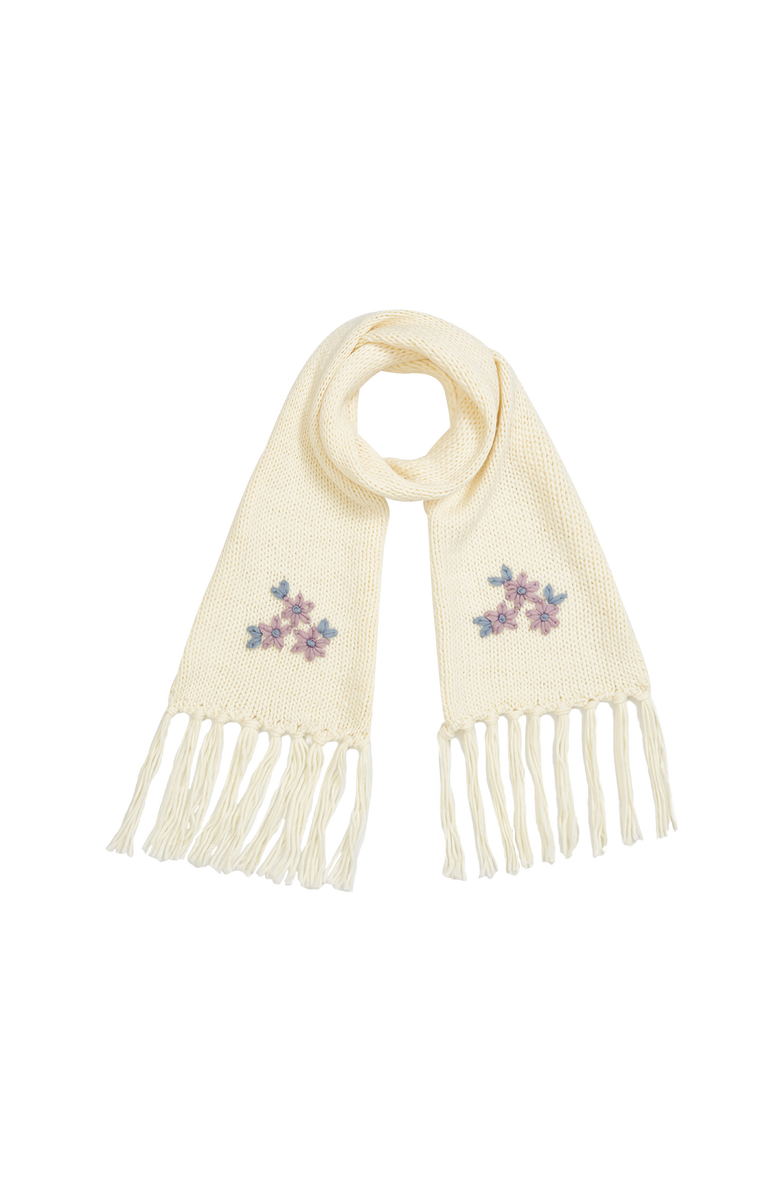 Fable England Forget-Me-Not Knitted Scarf, Main, color, Cream