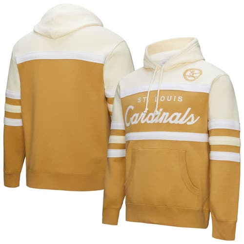 Mitchell & Ness Men's Tan/cream New York Yankees Head Coach Pullover Hoodie In Gold