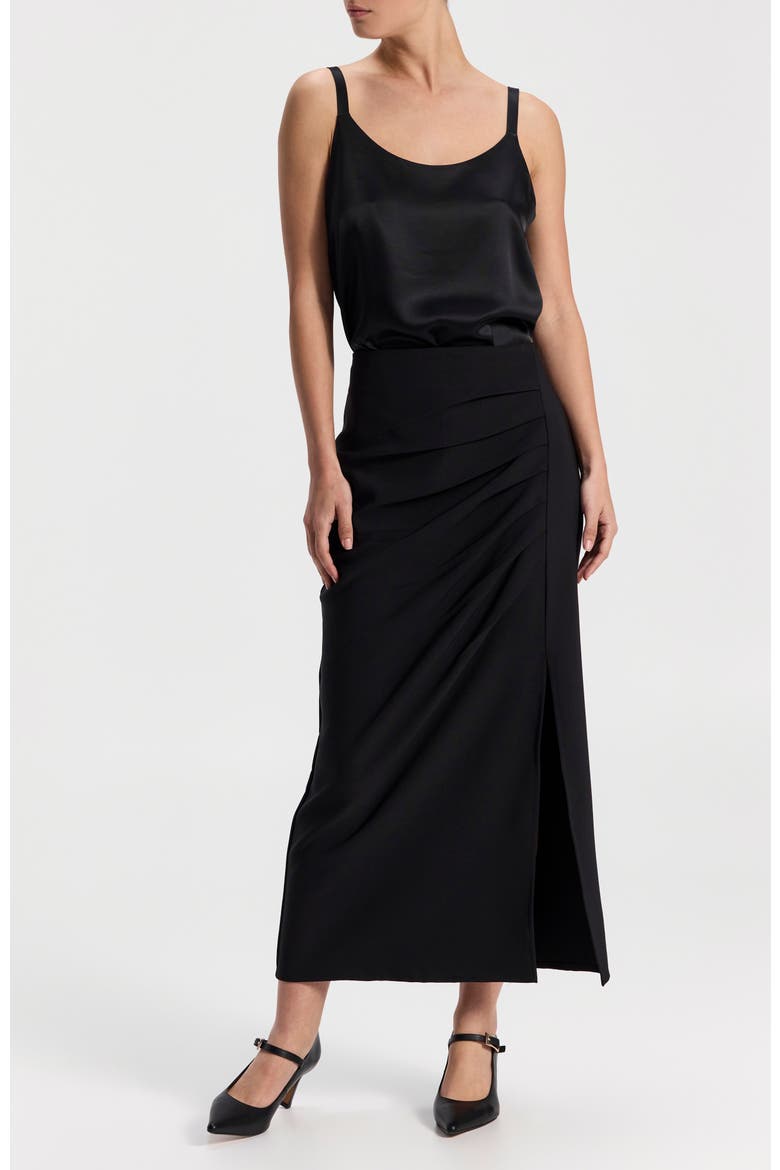 Midi Skirt with a Slit, Alternate, color, Black