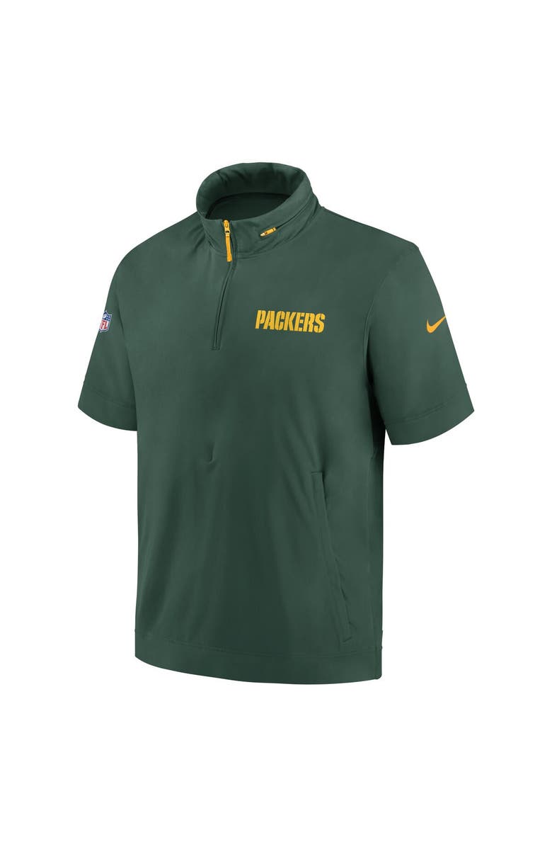 Nike Men's Nike Green Green Bay Packers 2024 Sideline Coach Short Sleeve Half-Zip Hoodie Jacket, Alternate, color, Green