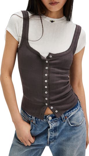 End Game Pointelle Button-Up Tank