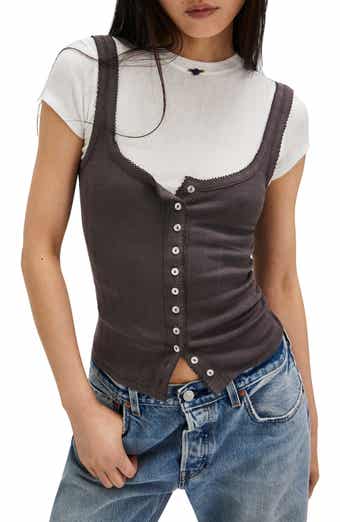 Free People End Game Pointelle Button-Up Tank