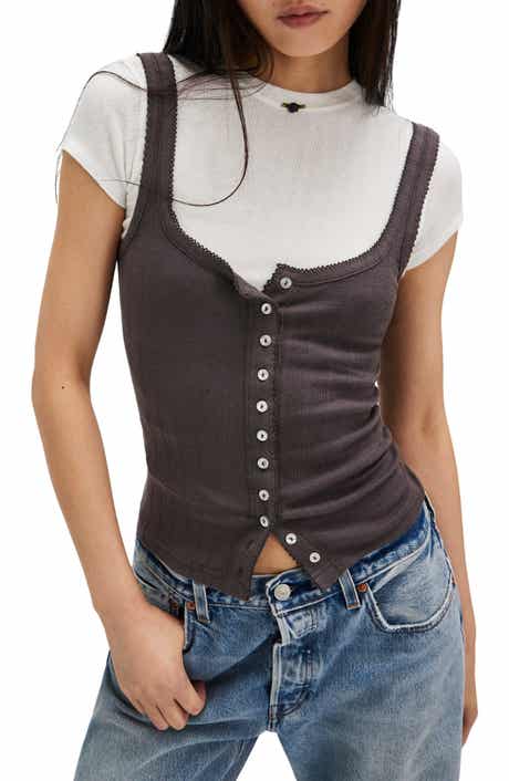 Free People End Game Pointelle Button-Up Tank