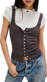 Free People End Game Pointelle Button-Up Tank