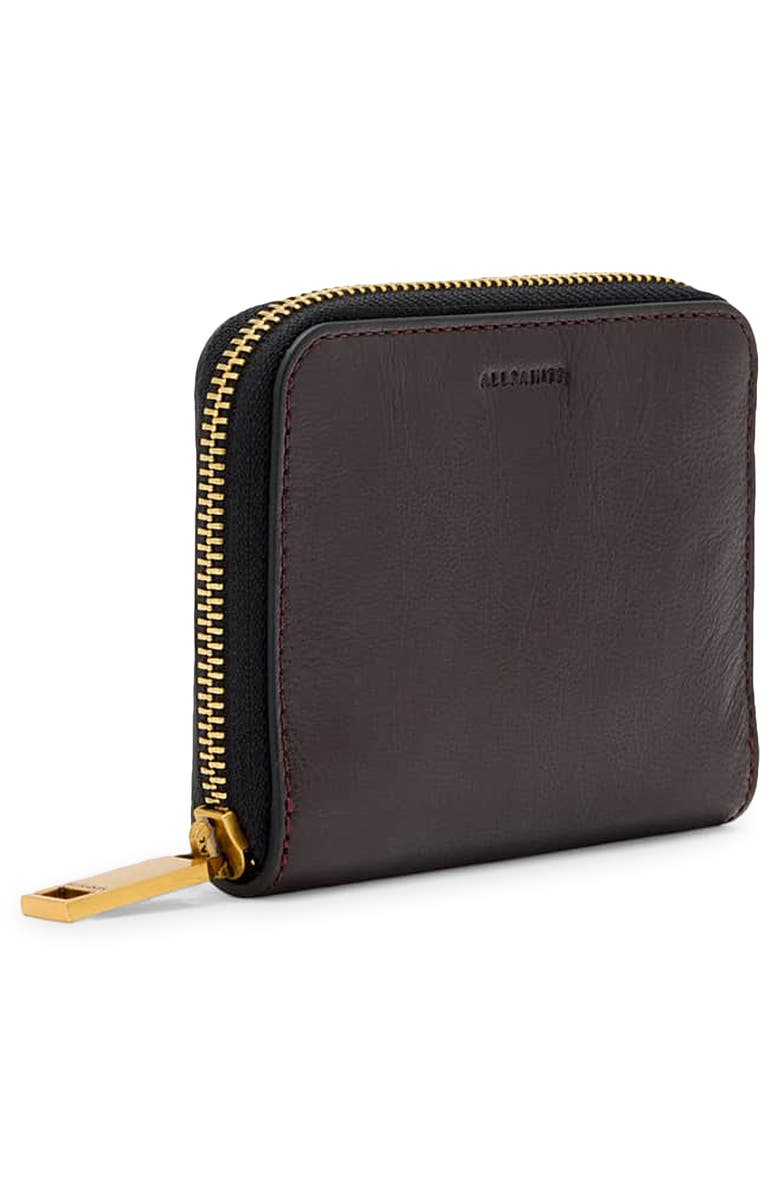 AllSaints Lena Hex Leather Zip Wallet, Alternate, color, Burnt Umber Red