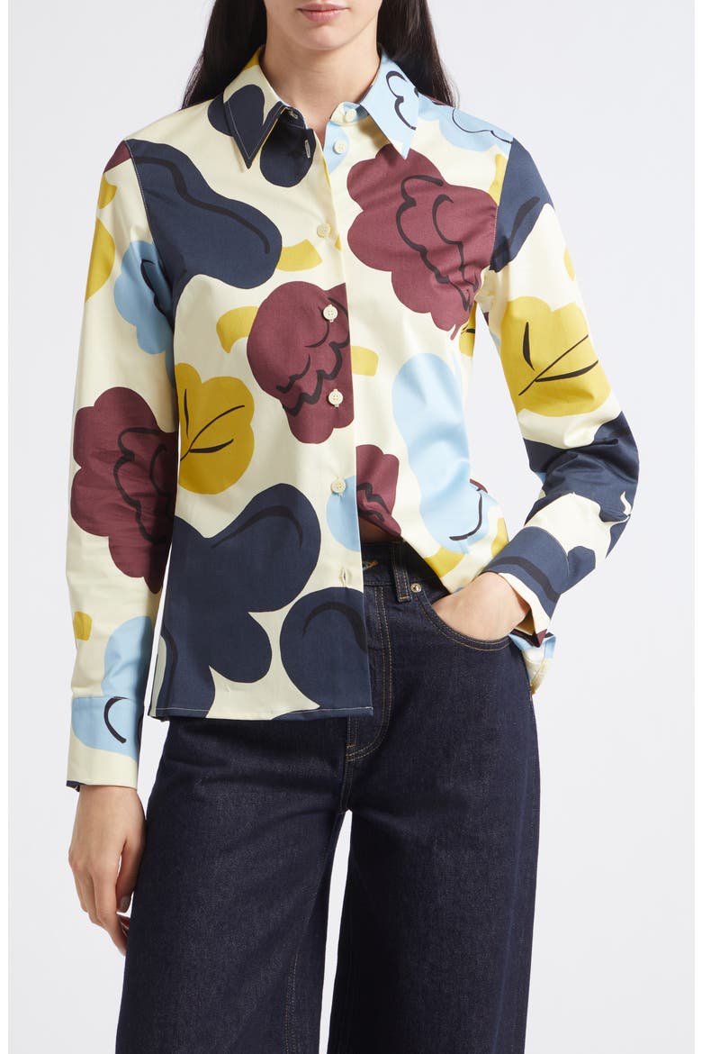 Spontaani Kukasta Kukkaan Print Shirt, Main, color, YELLOW BLUE DK BLUE