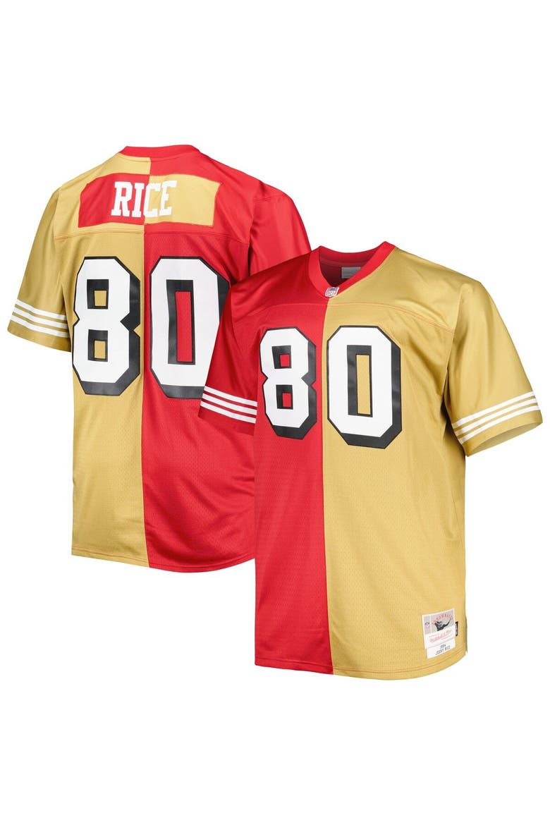 Men's Mitchell & Ness Jerry Rice Scarlet/Gold San Francisco 49ers Big & Tall Split Legacy Retired Player Replica Jersey, Main, color, Scarlet