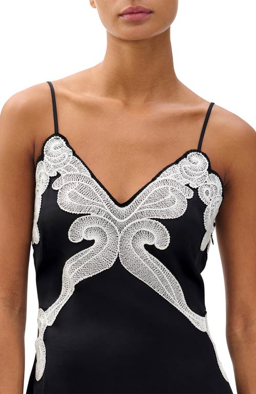 Rag & Bone Ann Embroidery Detail Midi Slipdress In Black