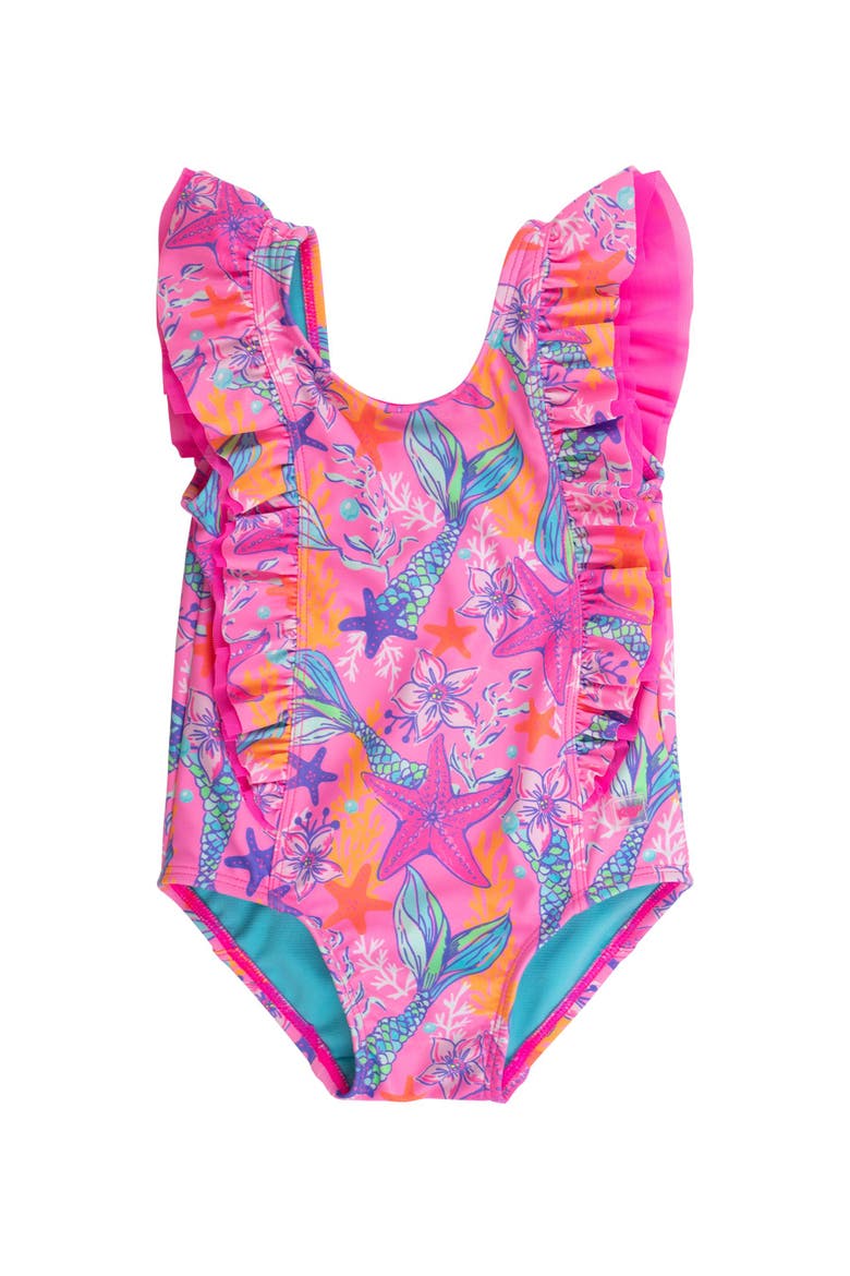 Baby Girls UPF50+ Waterfall One Piece, Main, color, Neon Shimmer Mermaid