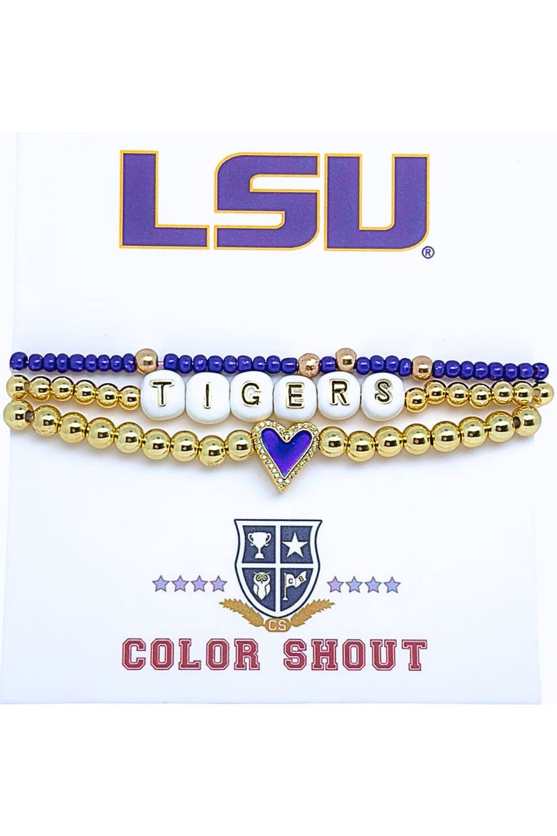 Lousiana State Love My College Bracelet Stack, Main, color, Yellow Gold