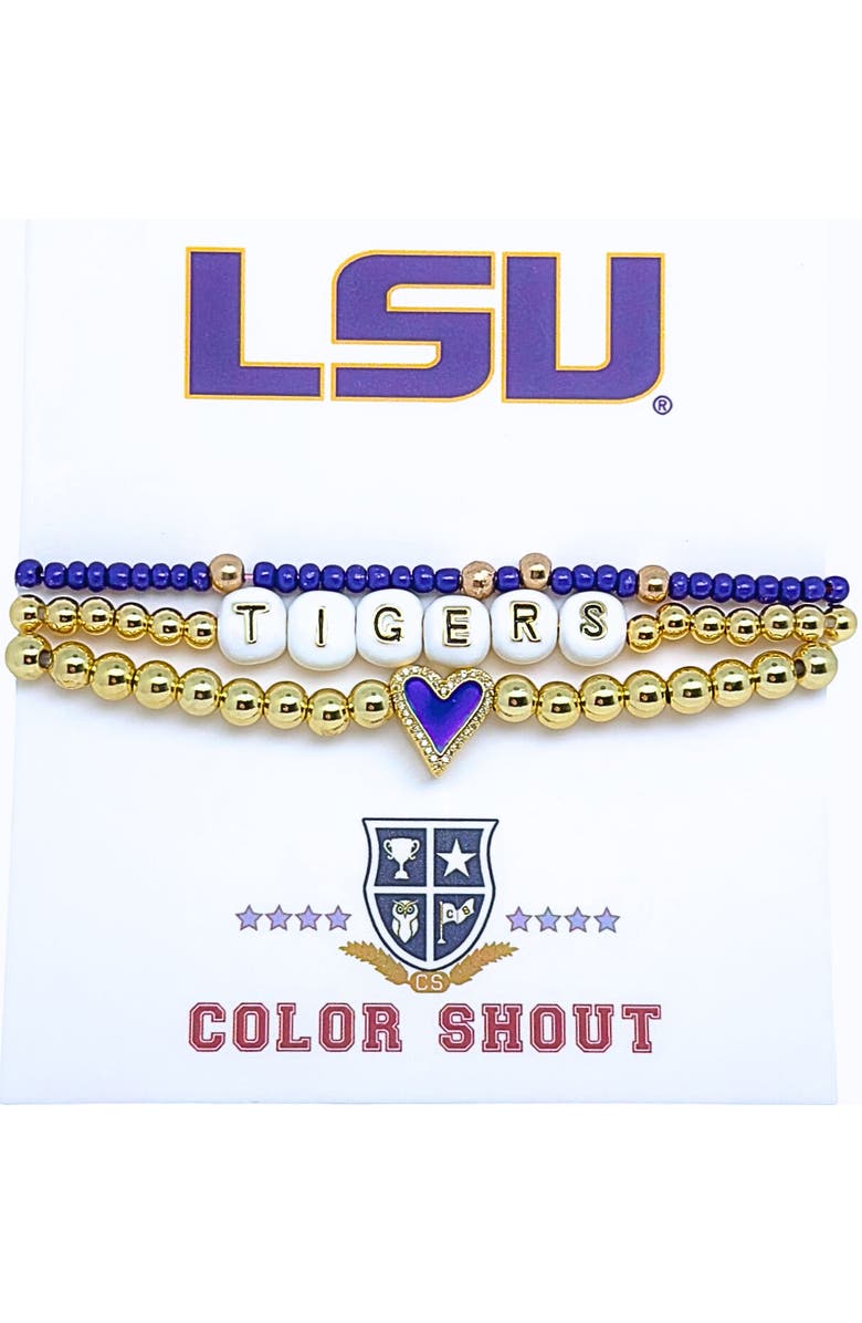 Color Shout Lousiana State Love My College Bracelet Stack, Main, color, Yellow Gold