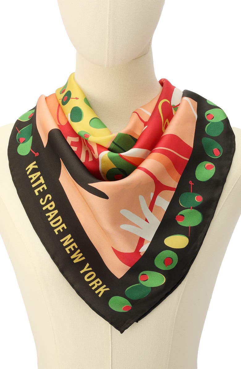 Kate Spade New York dirty martini print square silk scarf, Alternate, color, 
