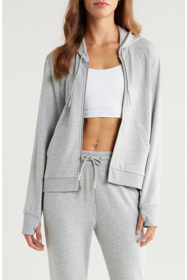 Lightweight Fleece Zip-Up Hoodie, Main, color, LIGHT HEATHER GREY