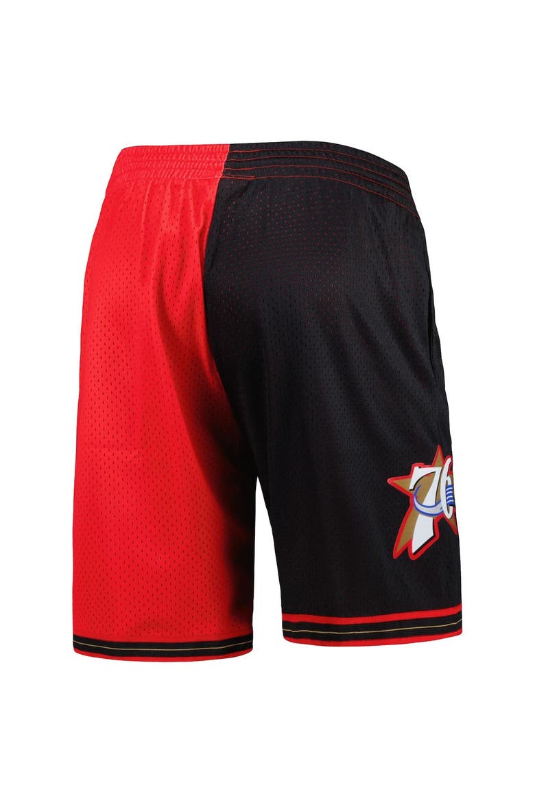 Men's Mitchell & Ness Black/Red Philadelphia 76ers Hardwood Classics 2000 Split Swingman Shorts, Alternate, color, Black