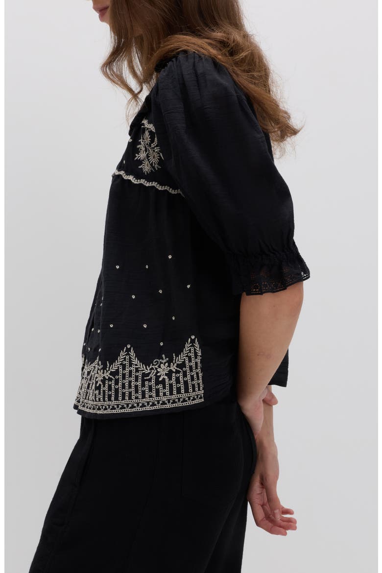 Embroidered Lace Collar Top, Alternate, color, BLACK/ MULTI